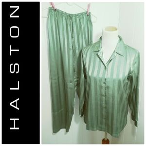 Halston Elegant Satin Striped Pajama Lounge Set